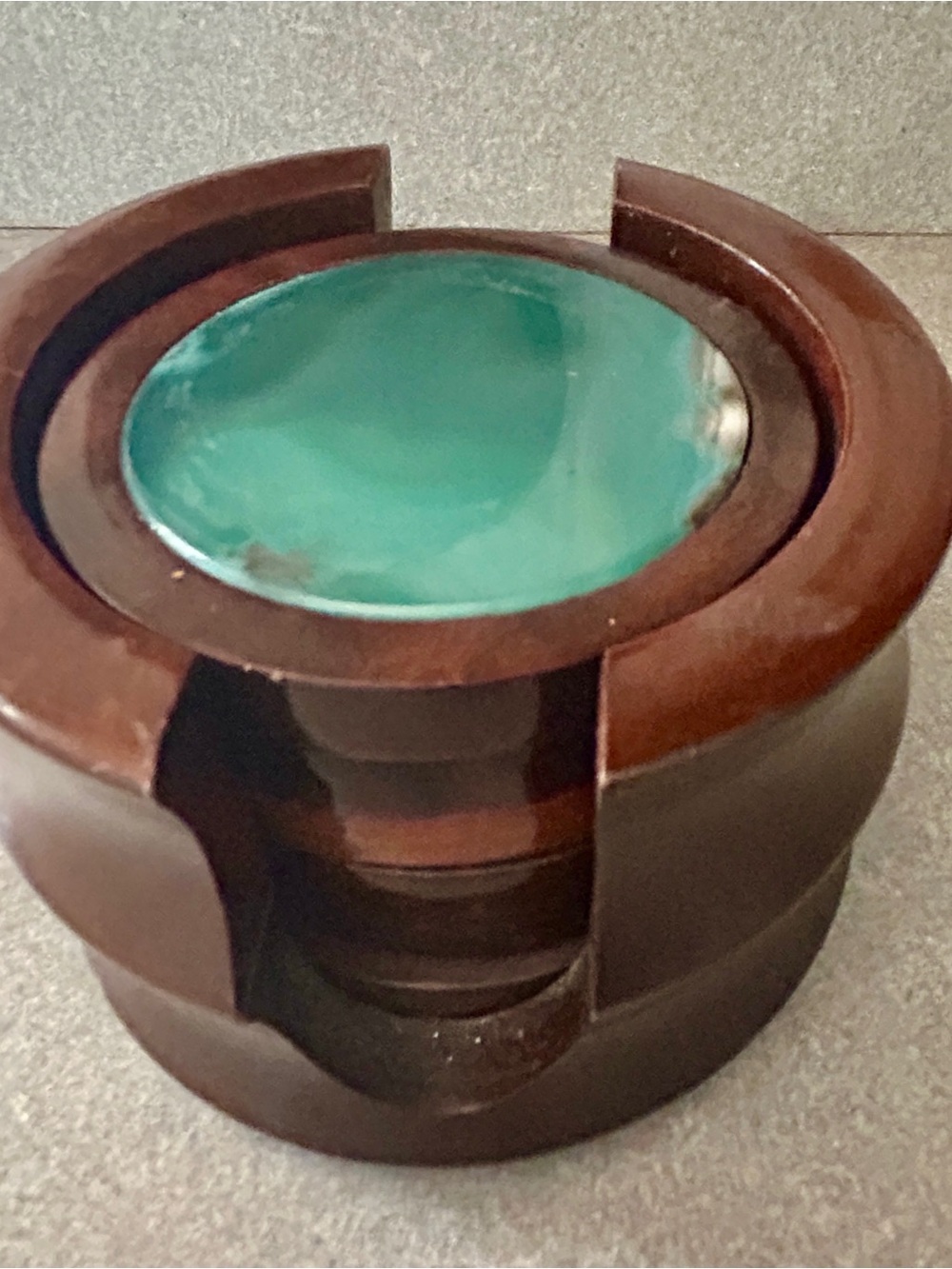 Wooden Teal polished agate Glass Inlay coasters - Set of 6